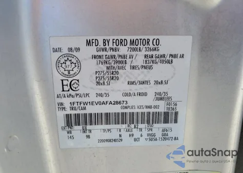 2010 Ford F150 Supercrew z USA, uszkodzony, nr VIN 1FTFW1EV0AFA28673